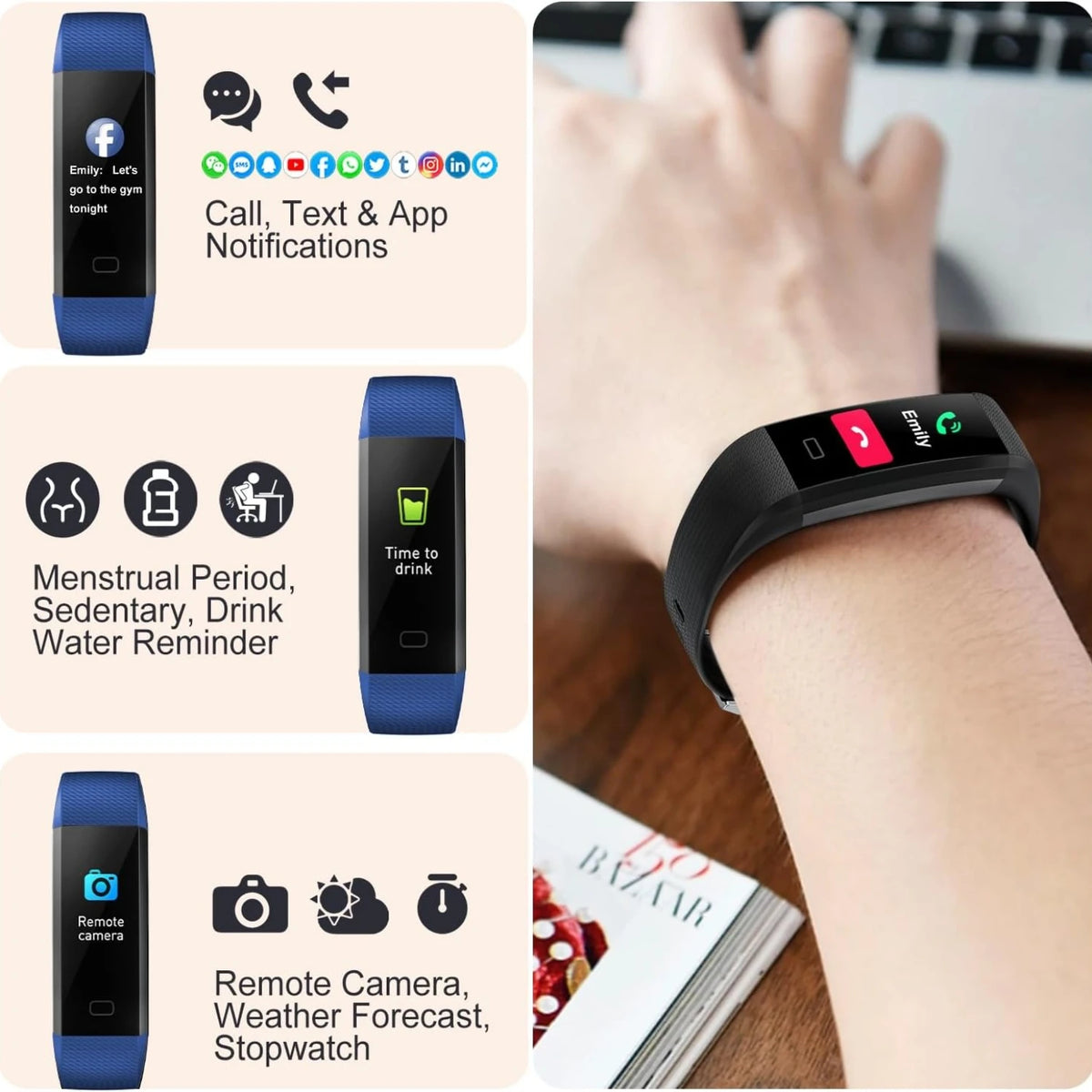 5S Smart Bracelet Fitness Tracker Sleep Monitor Measuring Body Temperature Blood Pressure Heart Rate Men Women Sports Wristbands