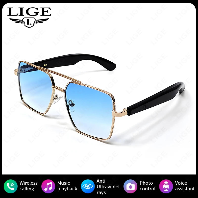 LIGE Smart Sunglasses Bluetooth Headphones Outdoor Sport Earphone AI Voice Calling Music Glasses Ultraviolet-Proof Eyeglasses