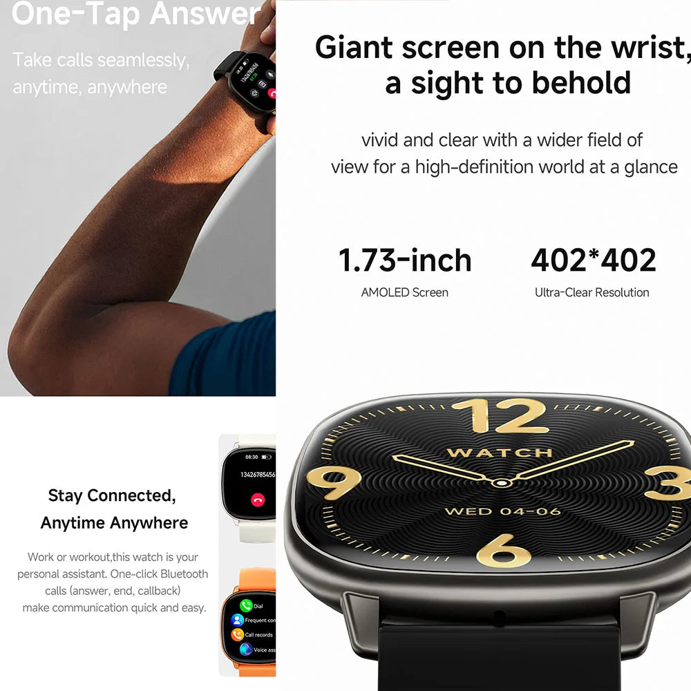 2026 New Smart Watch 5.5mm Ultra-thin 1.73'' AMOLED Men Women 100+ Sports Fitness Wrist Watch BT Call Health Tracker Smartwatch