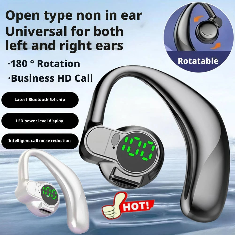 Bluetooth 5.4 Earphones Single Ear Earhooks Noise Cancelling Sports Headphones 360° Rotatable Wireless Earbud with Microphone