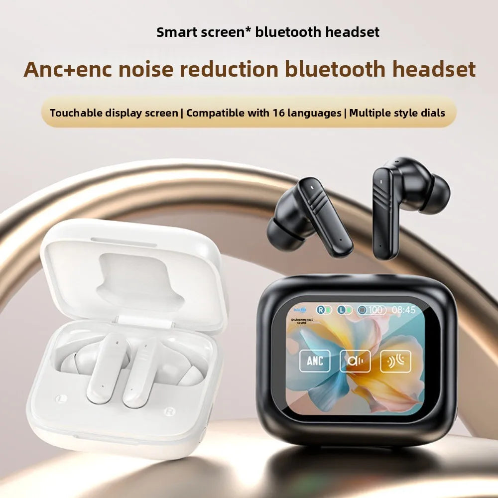 Bluetooth 5.4 Full Touch Screen Headphones Smart LCD in Ear ANC Bluetooth Earphones Noise Cancelling HD Call