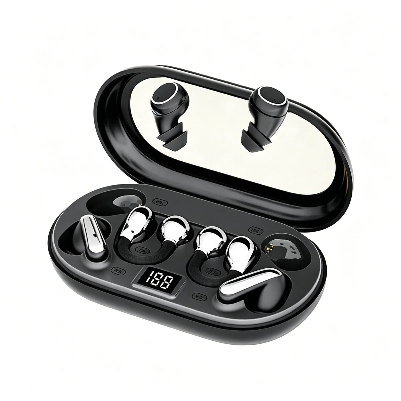 Wireless In-Ear Sleep Bluetooth 6.0 Earphones Heavy Bass Hifi Semi in Ear & Ear-Clip 3 in 1 Earbuds Long Battery Life For Sports