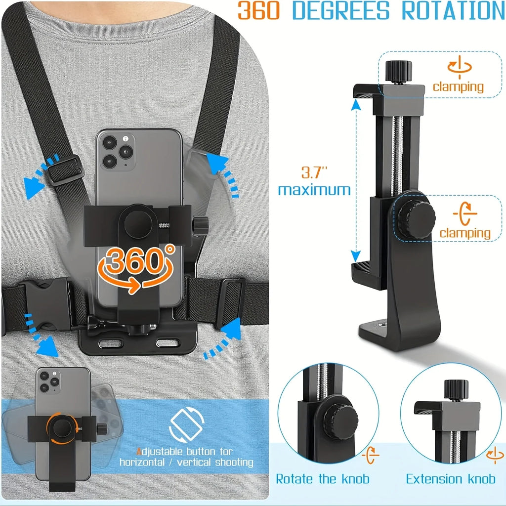 The Chest Strap Phone Stand Is Anti-Shake and Fixed on the Chest. It Is Suitable for First-Person Perspective Shooting with Mobi