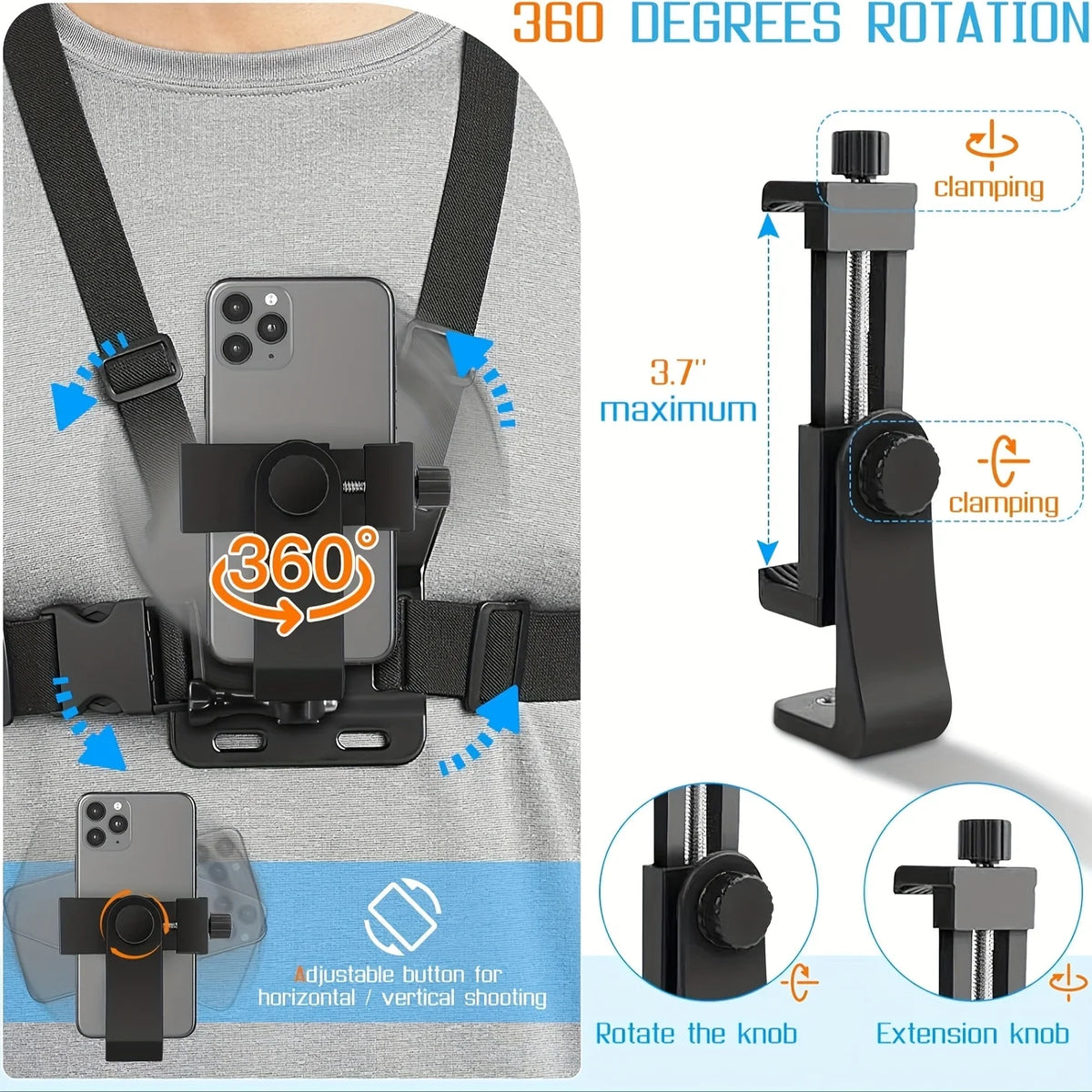 The Chest Strap Phone Stand Is Anti-Shake and Fixed on the Chest. It Is Suitable for First-Person Perspective Shooting with Mobi