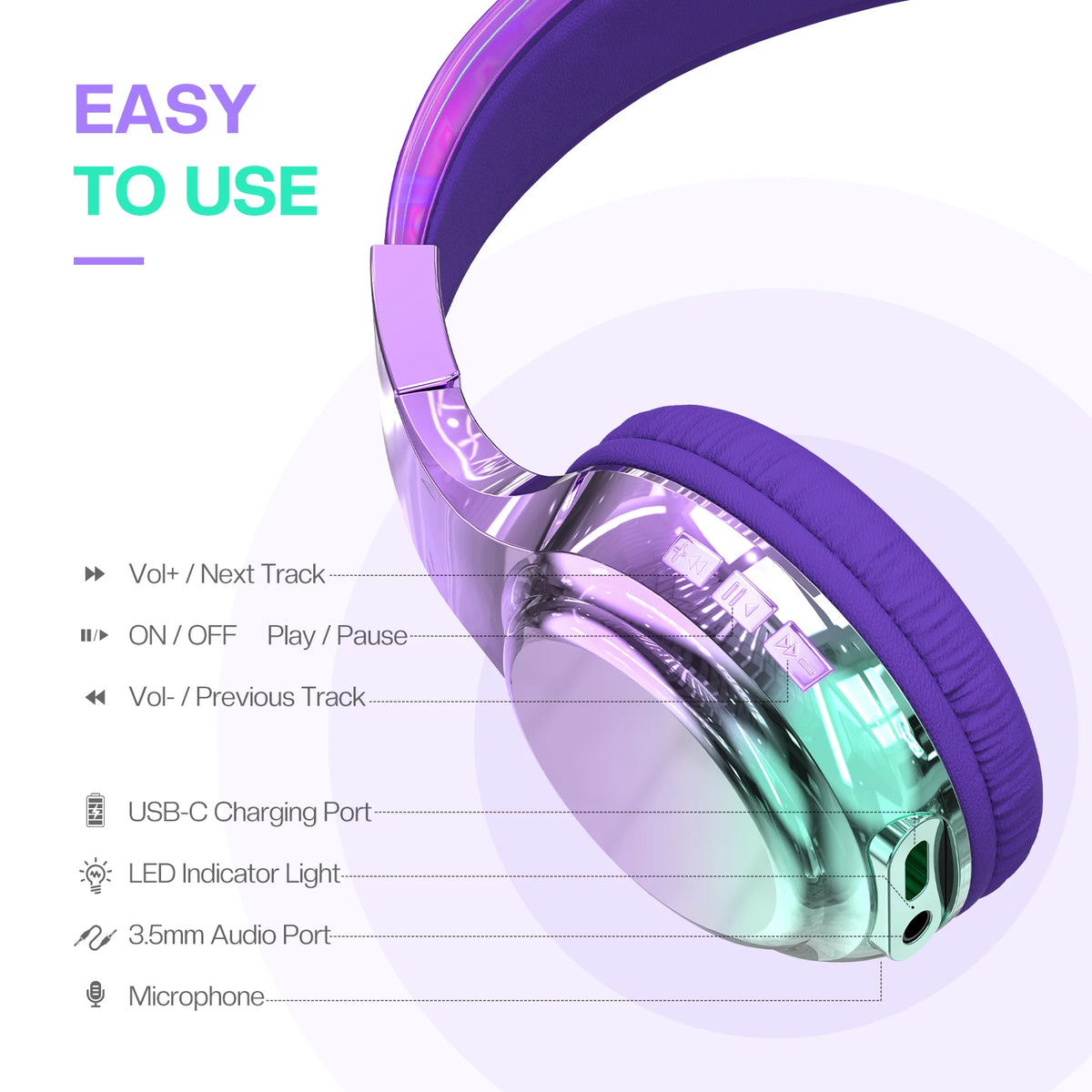 Glossy Bluetooth Headphones For Kids Girls Wireless Stereo Headset With Mic For School Travel Children's Music Helmet Kids Gifts