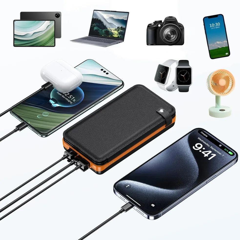 Upgraded Solar Power Bank with 4 Solar Panels, 50000mAh Portable Solar External Battery Compatible with IOS Android USB-A USB-C