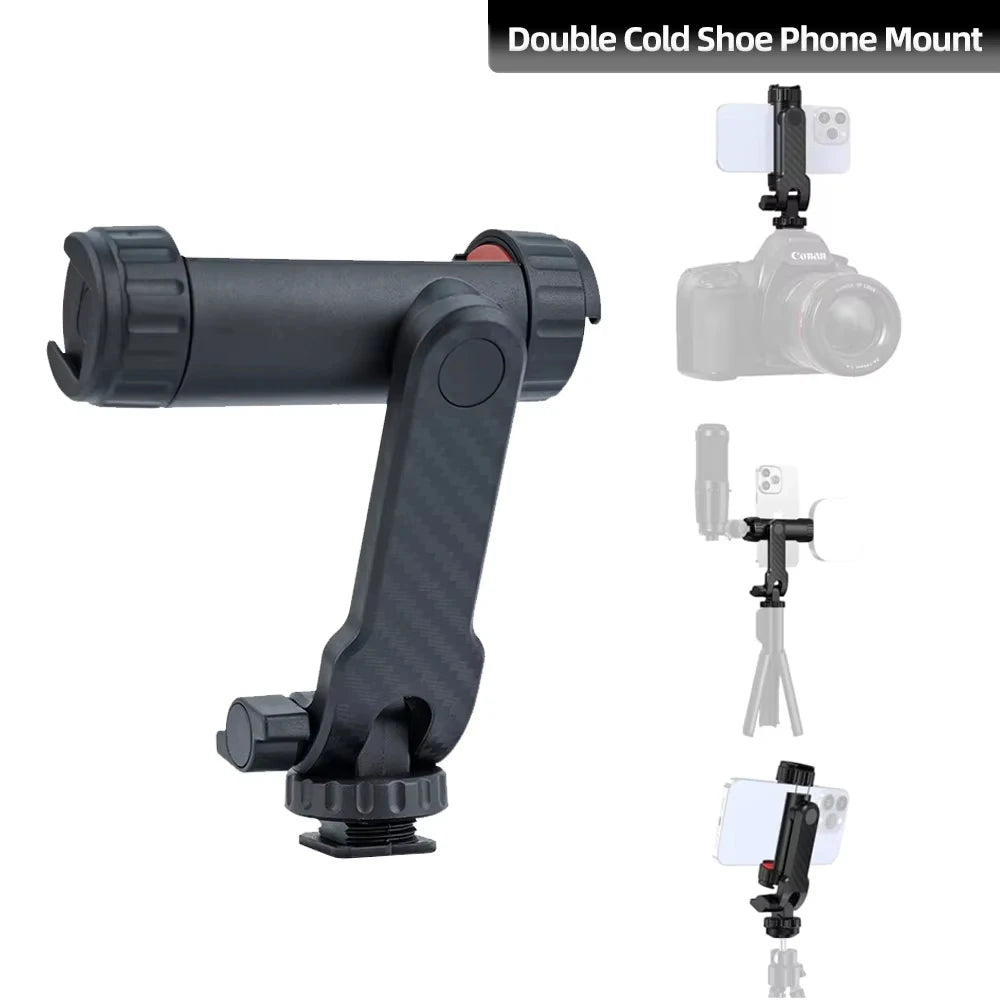 360° Multifunctional Phone Stand Swivel Phone Tripod Stand with Swivel Clamp with Dual Cold Shoe Holders for Smartphone Vlog