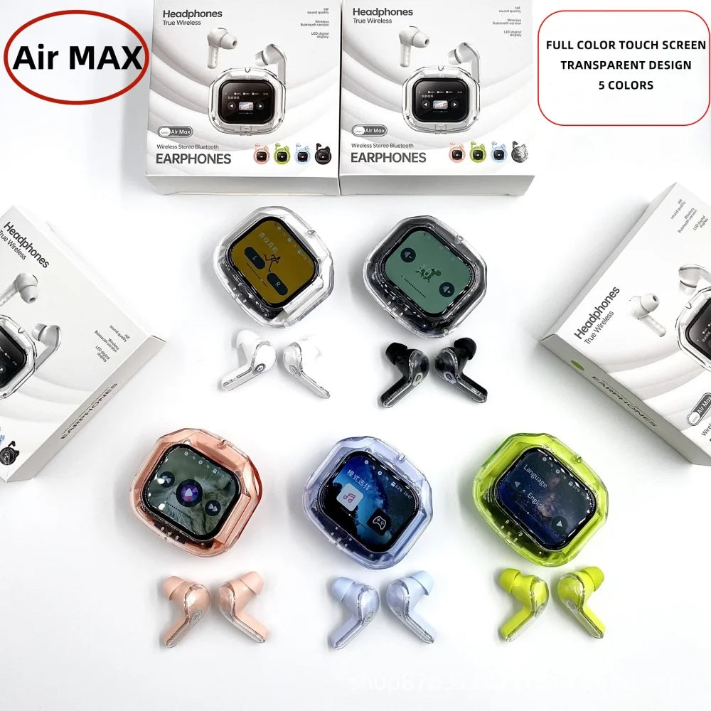 Wireless Bluetooth-compatible Earphones Intelligent Touch Color LCD Screen TWS Earbuds HIFI Noise Reduction Stereo Earphones