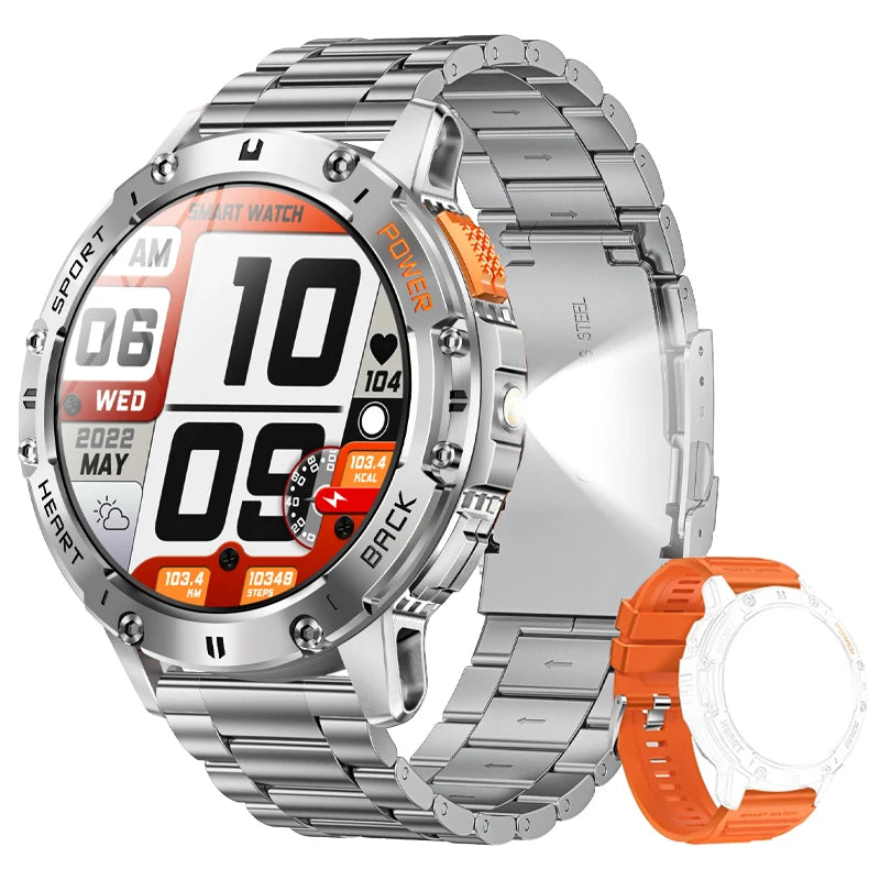 2026 New AMOLED Smart Watch Men with Flashlight Sports Waterproof Fitness Tracker Bluetooth Call Smartwatch Man For Android ios