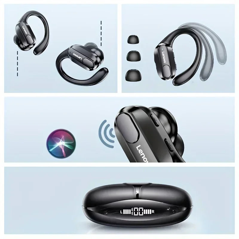 Lenovo XT80 Wireless Headphones Bluetooth 5.4 Earphones True with Mic Button Control Noise Reduction Earhooks Waterproof Headset