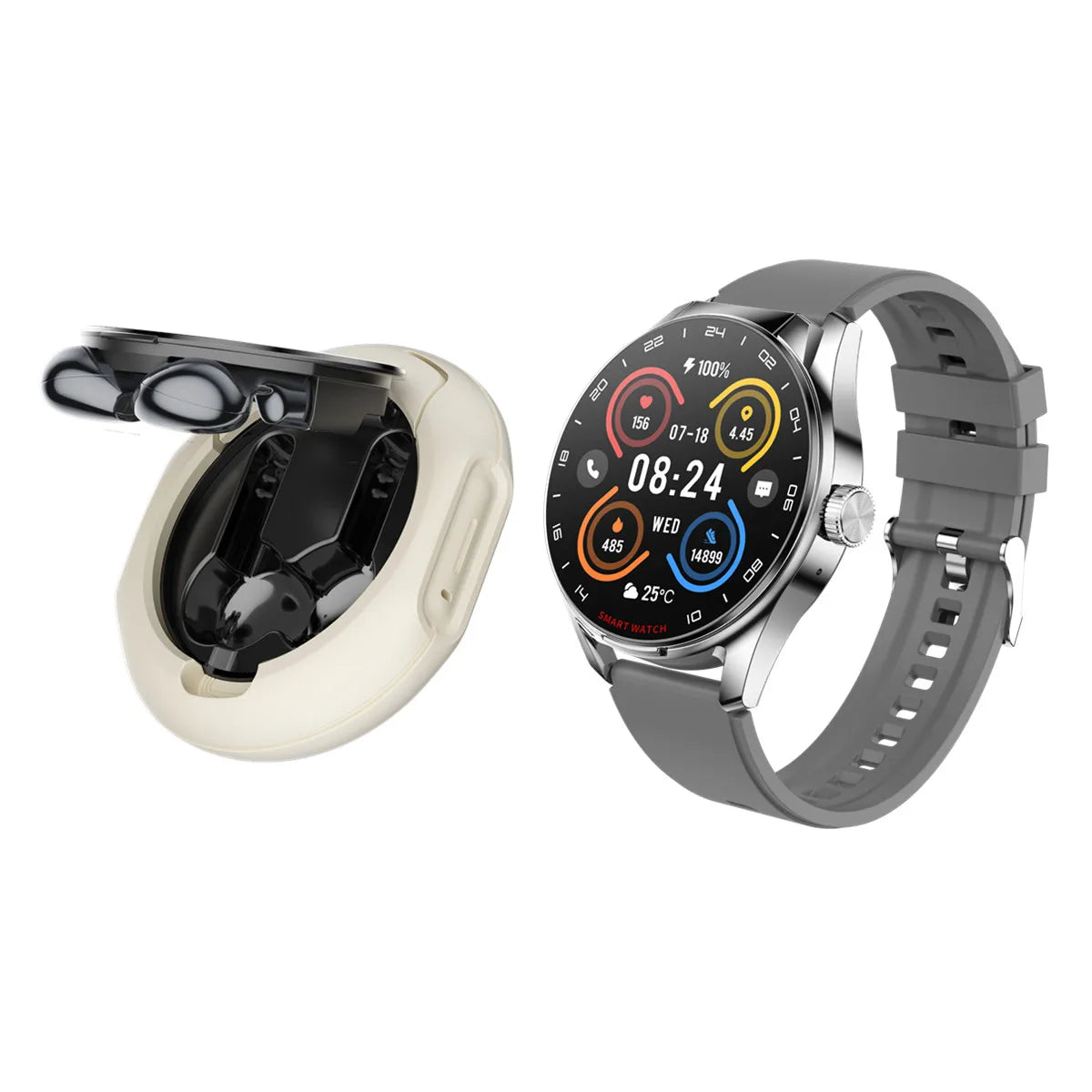 Smart Watch Earphone Built in Bluetooth Call Voice Assistant Music Play 1.46inch 360*360HD Dispaly Smartwatch for Android IOS