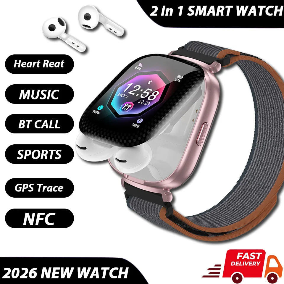 TWS 2 In 1 Smartwatch Earphones Sports Smart Watch Wireless Bluetooth Calling Health Monitor Fitness Record Watches With Headset