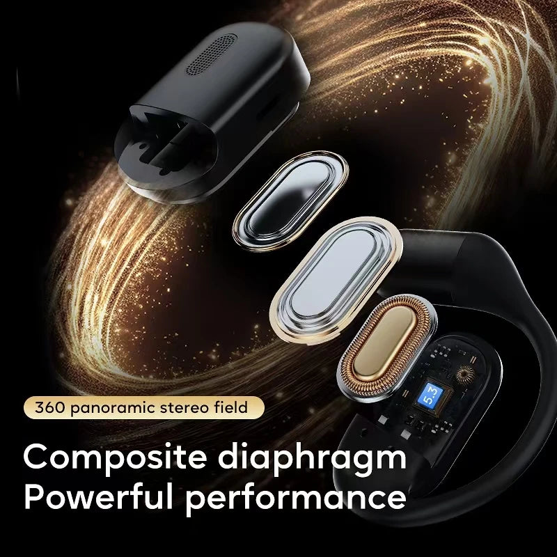 Open-Ear Headphones with Stable Comfort & Hi-Res Sound Pure Bass Boost Bluetooth 5.3 Earbuds OWS Wireless Headphones for Sports