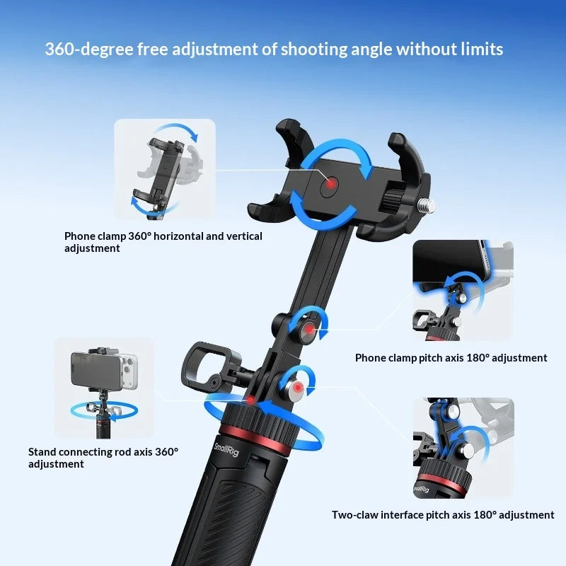 3-in-1 Vlog Stand - Phone/Action Cam/Mirrorless, 18-70cm, 360° Adjustable, 200g Multi-Device Vlog Stand