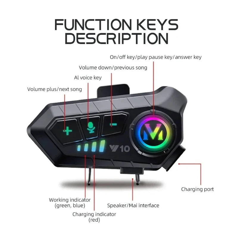 Y10 Motorcycle Bluetooth 5.3 Helmet Headset Wireless Hands-free Call with Noise Reduction Waterproof Music Player Speaker