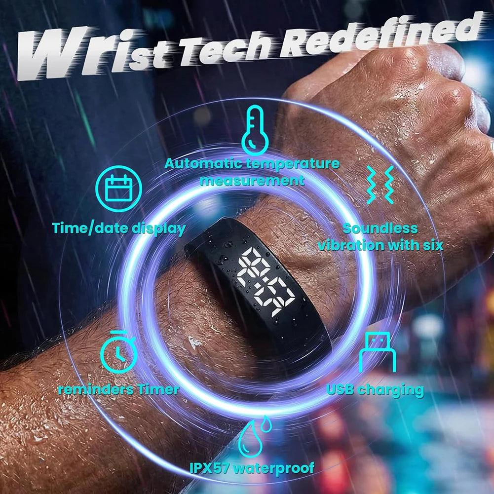 LED Digital Smart Bracelet Silents Vibrating Alarm Wristbands Sleeper Clock Rechargeable Mens Smart Watches Bracelets