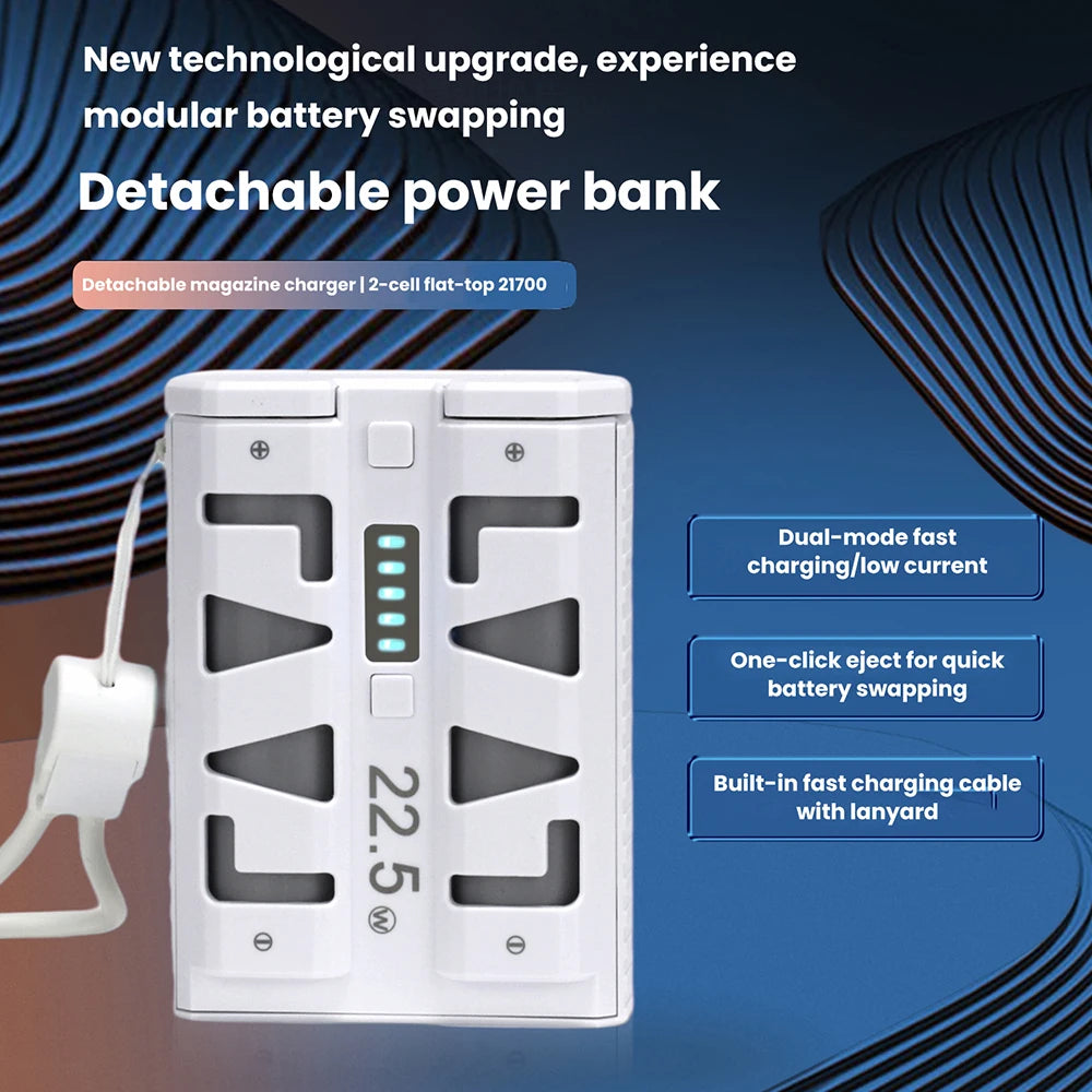 Portable Power Bank DIY Kit 22.5W Fast Charging 2*21700 Battery Case Quick-Release Battery Housing Emergency Power Box