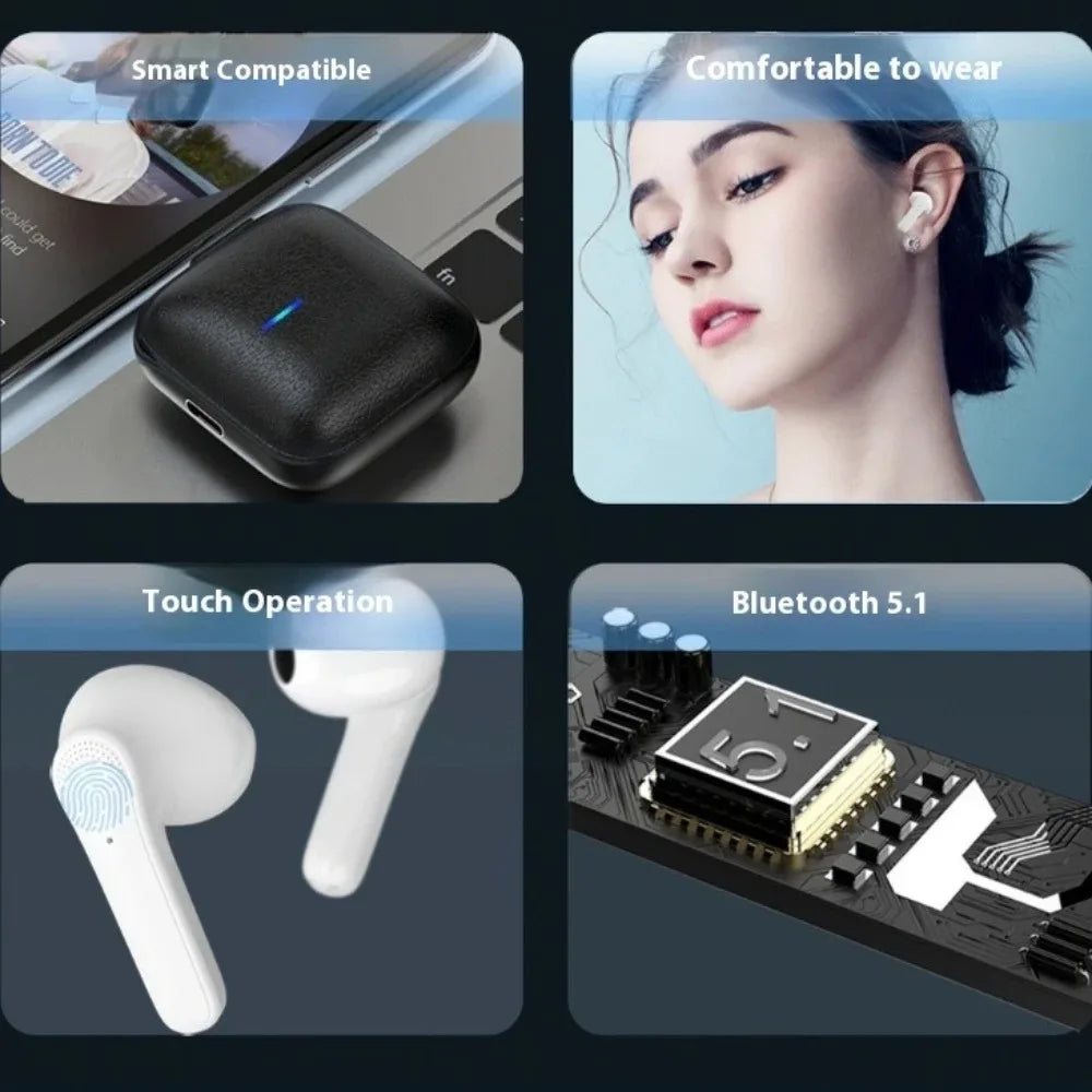 Wireless Earbuds Bluetooth 5.3 Superior Stereo Sound Earphones with Touch Control Semi-In-Ear Design Built-in Microphone