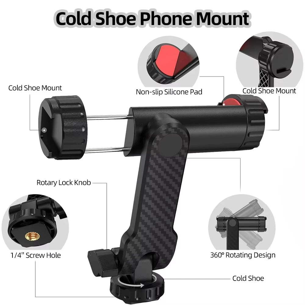 360° Multifunctional Phone Stand Swivel Phone Tripod Stand with Swivel Clamp with Dual Cold Shoe Holders for Smartphone Vlog