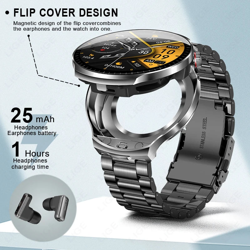 LIGE New Smartwatch TWS 2 In 1 Earphones Sports Smart Watch Bluetooth Calling Health Monitor Fitness Record Watches with Headset
