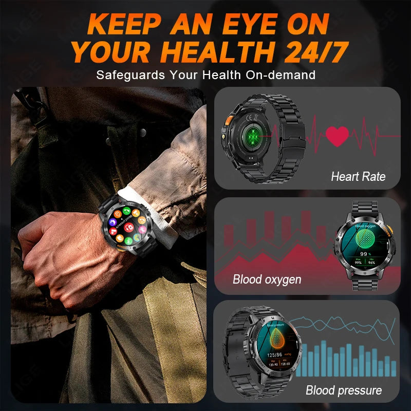 2026 New AMOLED Smart Watch Men with Flashlight Sports Waterproof Fitness Tracker Bluetooth Call Smartwatch Man For Android ios