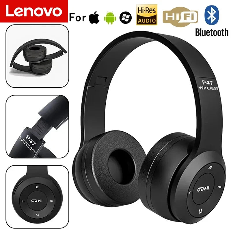 Lenovo Portable Foldable Headmounted Bluetooth 5.0 Multifunctional Wireless Headset For Bluetooth connection Wired Connection