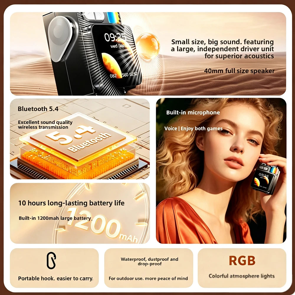 Bluetooth Speaker Smart Touch Screen Mini Portable Audio Player Outdoor Speakers Portable LED Display Screen with RGB Light