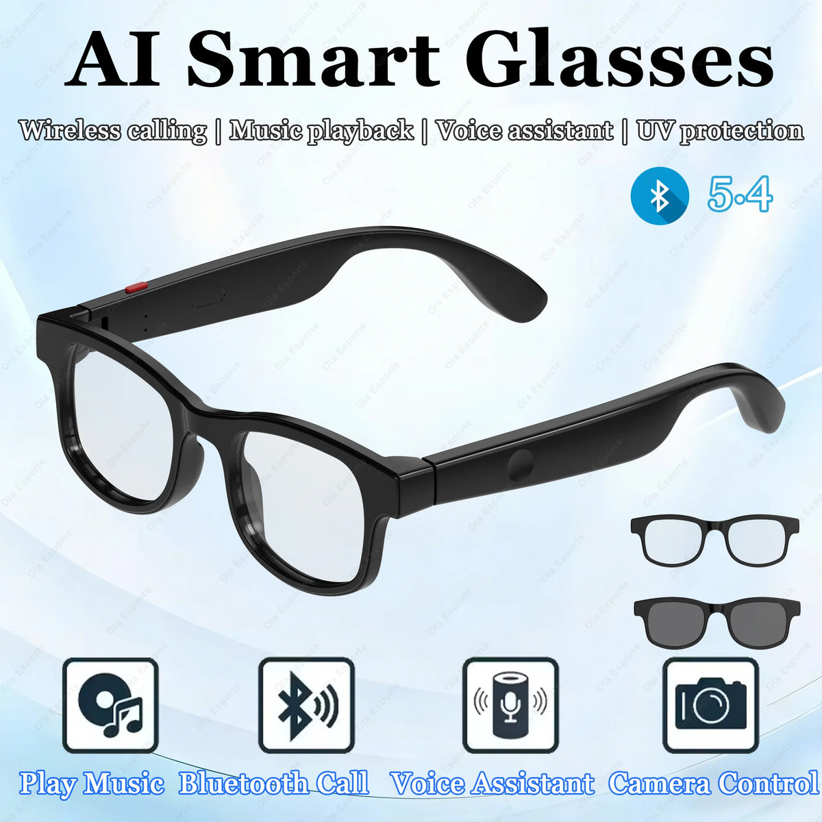 AI Smart Glasses Men Women Multifunction Touch Music Playback Remote Camera Control Voice Assistant BT Glasses  Sunglasses HT30