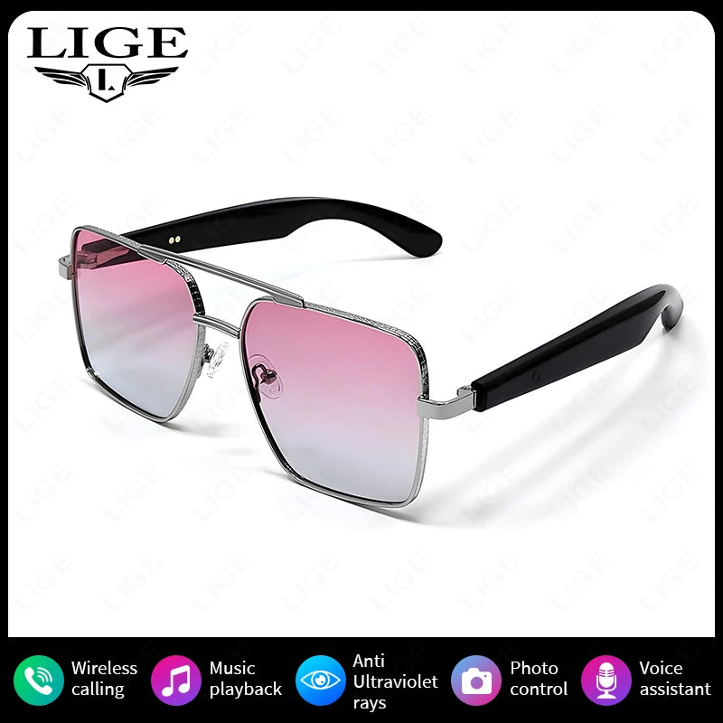 LIGE Smart Sunglasses Bluetooth Headphones Outdoor Sport Earphone AI Voice Calling Music Glasses Ultraviolet-Proof Eyeglasses
