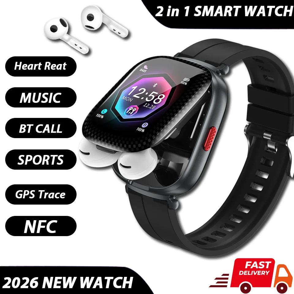 TWS 2 In 1 Smartwatch Earphones Sports Smart Watch Wireless Bluetooth Calling Health Monitor Fitness Record Watches With Headset