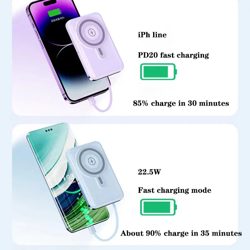 Wireless magnetic power bank 22.5W super fast charging 10000mAh suitable for watches, mobile power banks, lightweight and thin