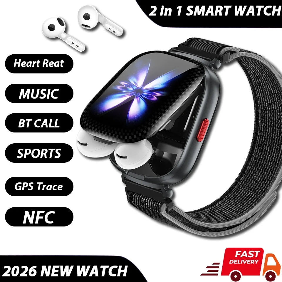 TWS 2 In 1 Smartwatch Earphones Sports Smart Watch Wireless Bluetooth Calling Health Monitor Fitness Record Watches With Headset