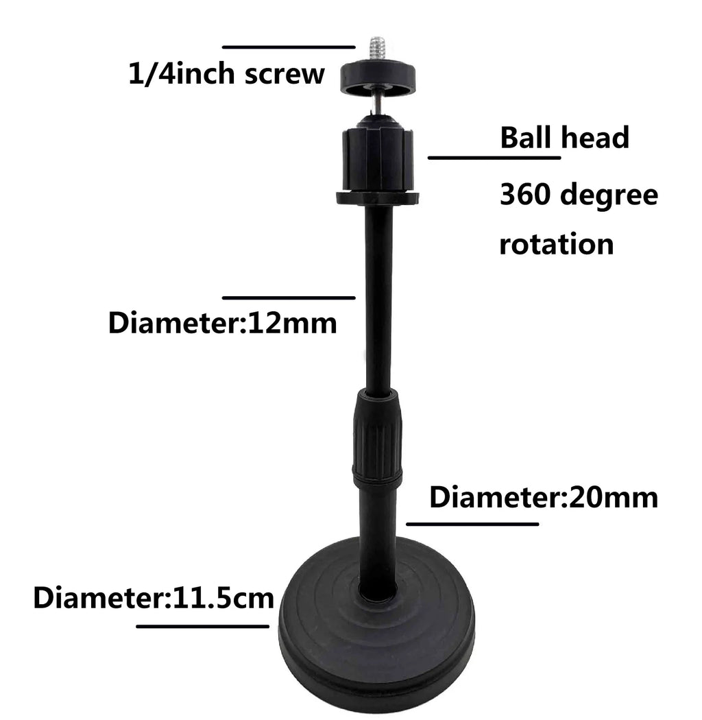 Desktop Round Base Extendable Monopod with Clip Mount Holder Ball Head for Mobile Phones Microphones Live Blogger Stands Tripod