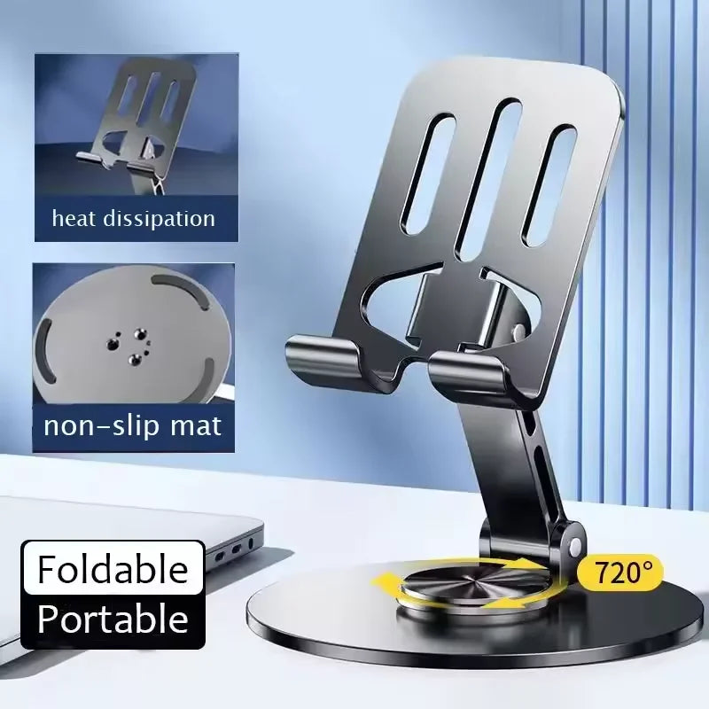 Phone stand 360° Rotation Mobile Phone Holder All Metal Aluminum Universal Bracket Folding Double Shaft Design Stable Anti Fall