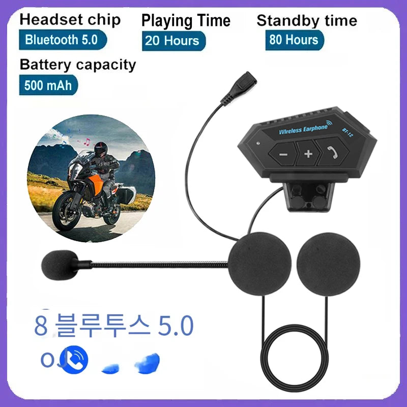 Bluetooth 5.0 Motorcycle Helmet Headset Wireless Handsfree Stereo Earphone Speaker Waterproof Music Player for Motor Bike