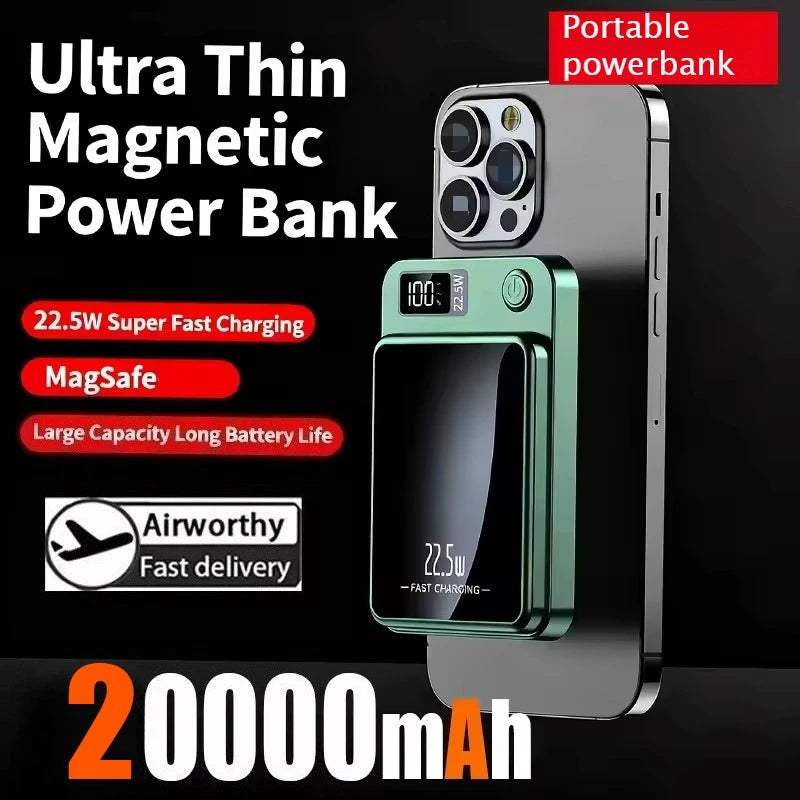 20000mAh Magnetic Wireless Charger Power Bank Fast Charging 22.5W Digital Display Power Bank Portable External Battery