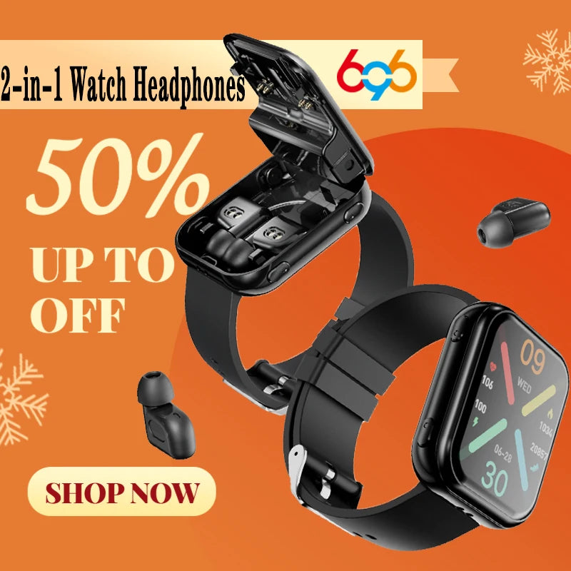 Waterproof Smartwatch 2 En 1 Equipped With TWS Earphones Smart Watches Men Women BT Call Music Heart Rate Health Monitor Sports