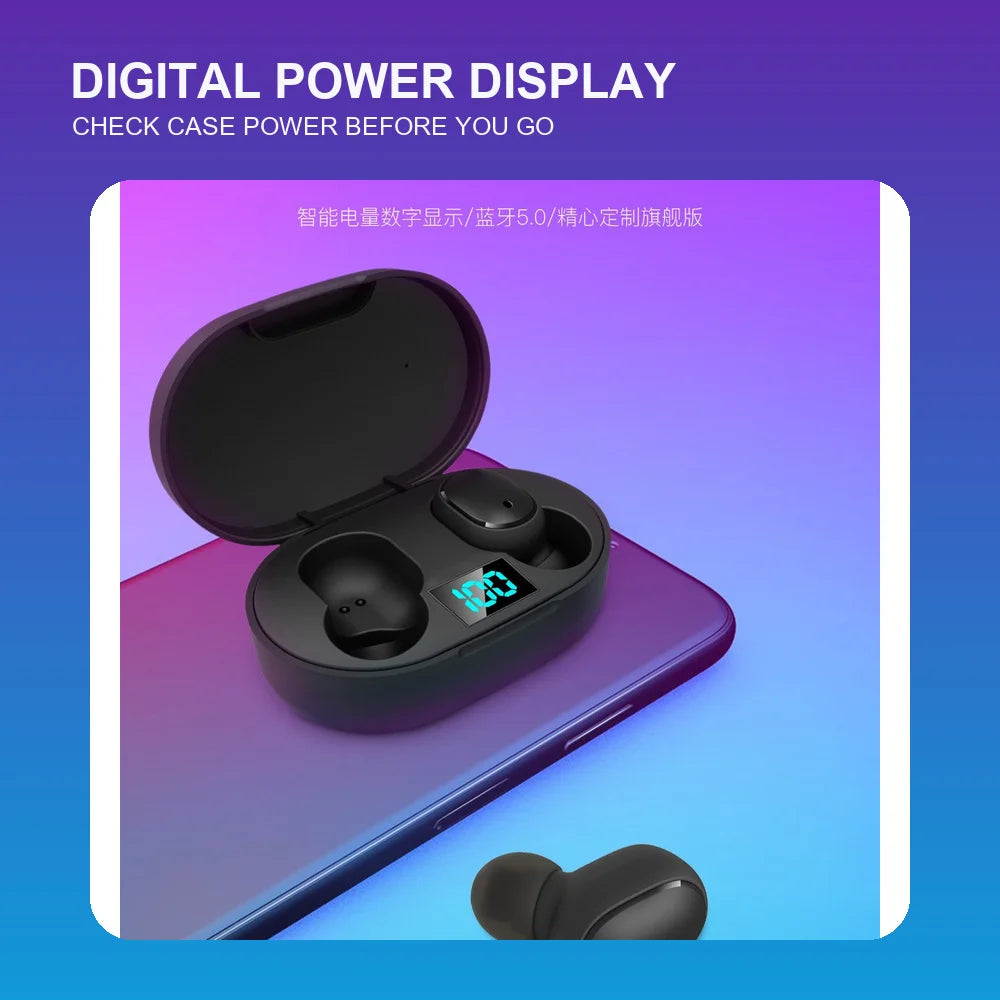 Digital Display TWS Bluetooth 5.0 Wireless Earbuds Mini In-Ear Headphones Stereo Calls with LED Charging Case
