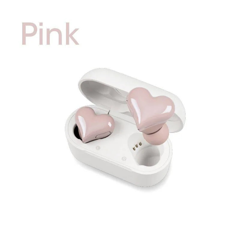 Wireless TWS Bluetooth Earbuds Heart Buds Pink Fashion Gaming Headphones for Women Girls Students Ideal Gift