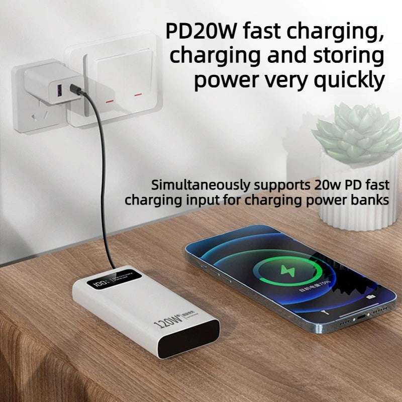 Newly 300000mAh Large Capacity Powerbank 120W Super Fast Charging Led Digital Display Portable External Battery For All Models
