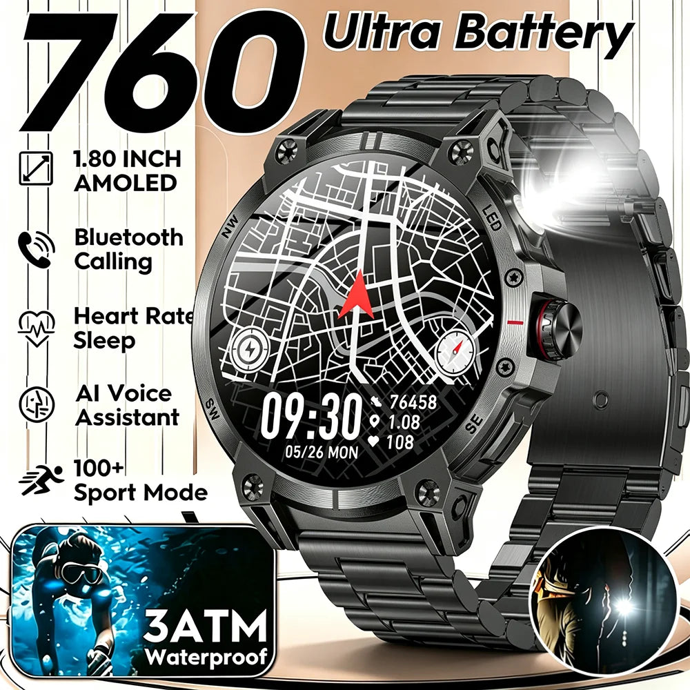 2026 New GPS Map Navigation SmartWatch Men Women Amoled Screen 3ATM Waterproof Sport SmartWatch Compass NFC Bluetooth Call Watch