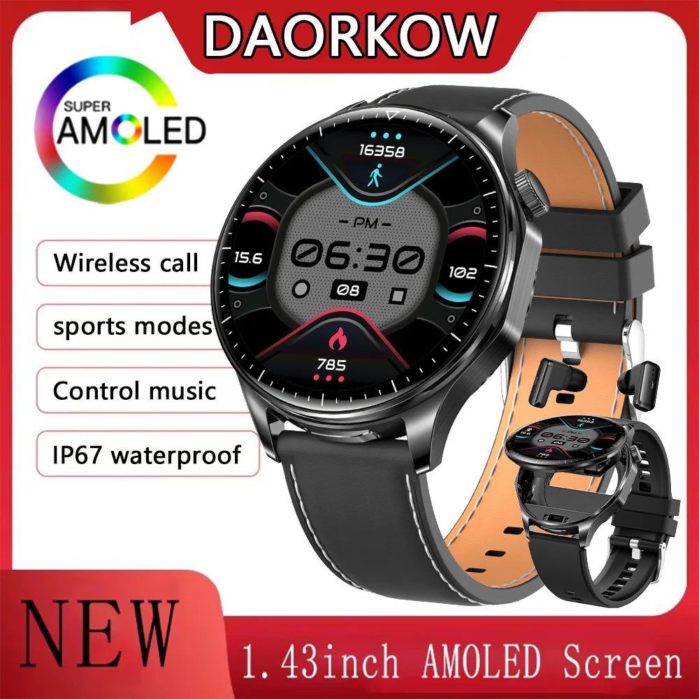 Smartwatch 1.43-inch AMOLED HDscreen 2-in-1 earphone model watch 100+sport AI noise reduction thinlight design health monitoring