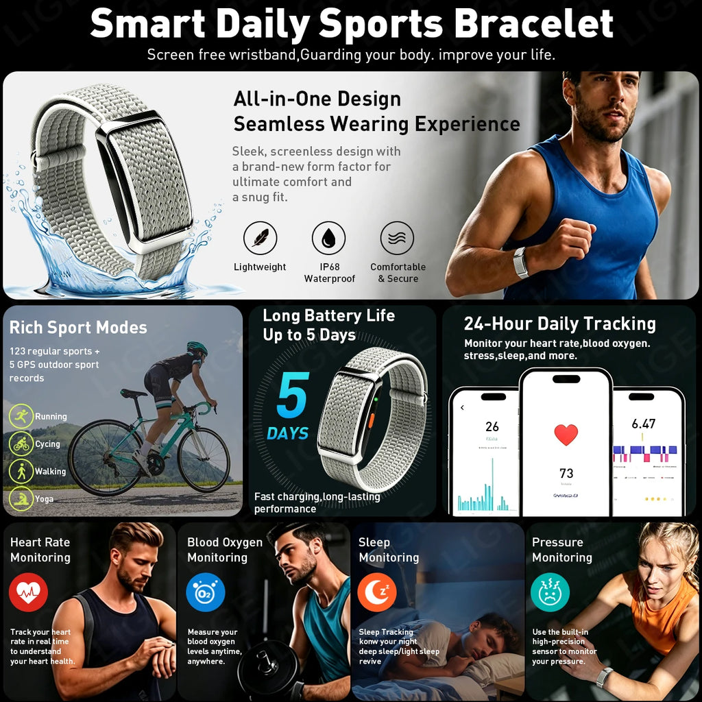 LIGE New 24/7 Health Smart Wristband Sports Fitness Waterproof Smart Bracelet Sleep Monitor Pedometer Smart Watch For Women Man