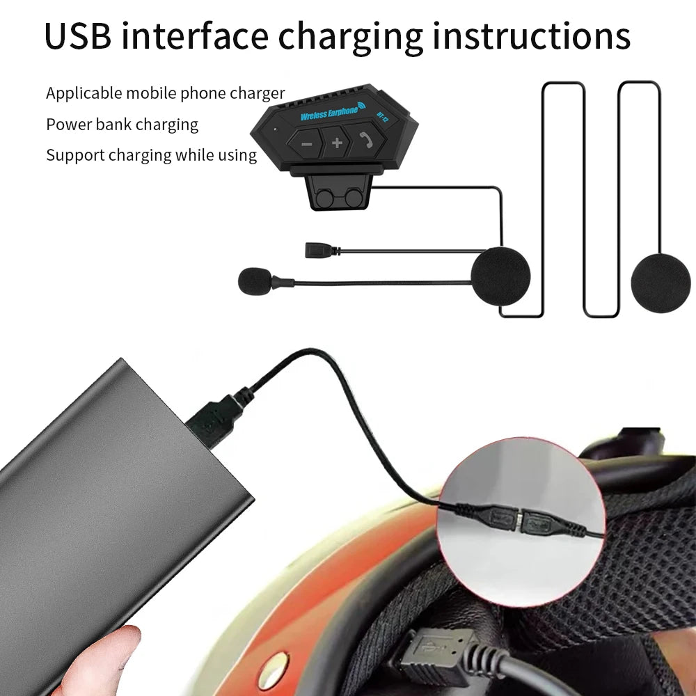 Bluetooth 5.0 Motorcycle Helmet Headset Wireless Handsfree Stereo Earphone Speaker Waterproof Music Player for Motor Bike