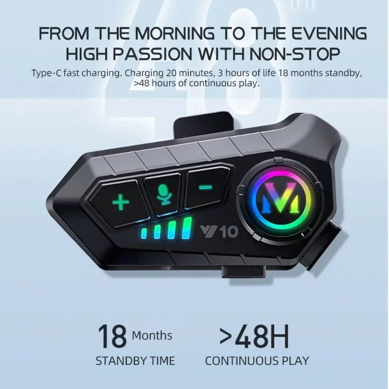 Y10 Motorcycle Bluetooth 5.3 Helmet Headset Wireless Hands-free Call with Noise Reduction Waterproof Music Player Speaker