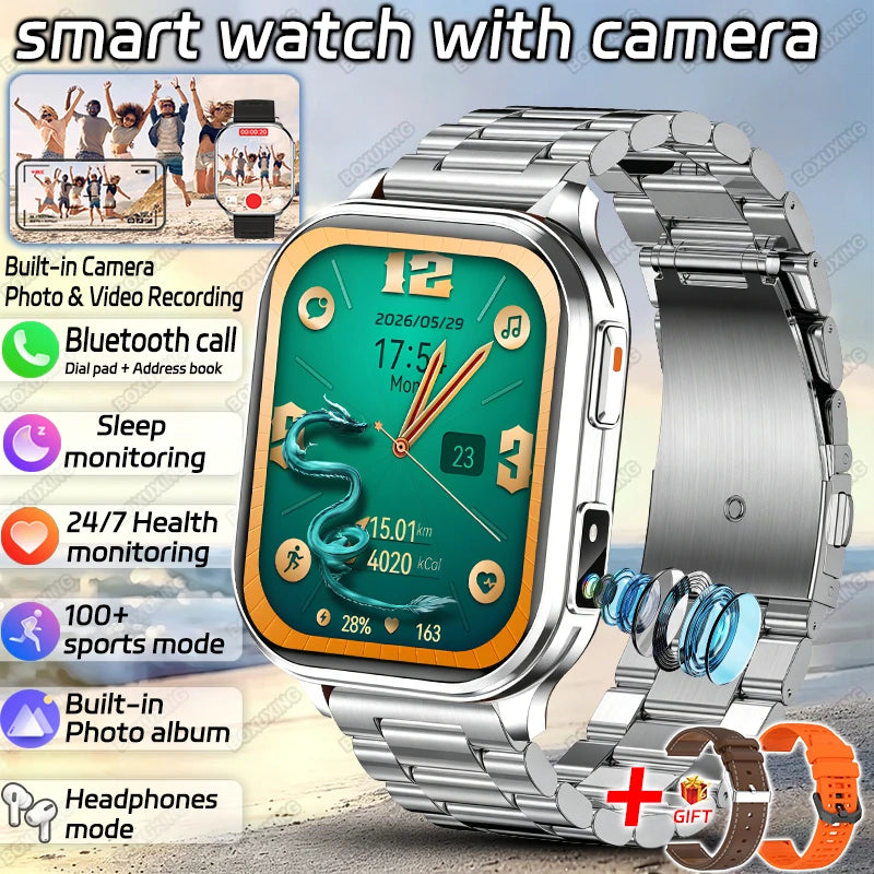 New Camera Smart Watch Photos Record Video Built-in Photo Album Headphone Mode Health Sport IP68 Waterproof Smartwatch Men Women