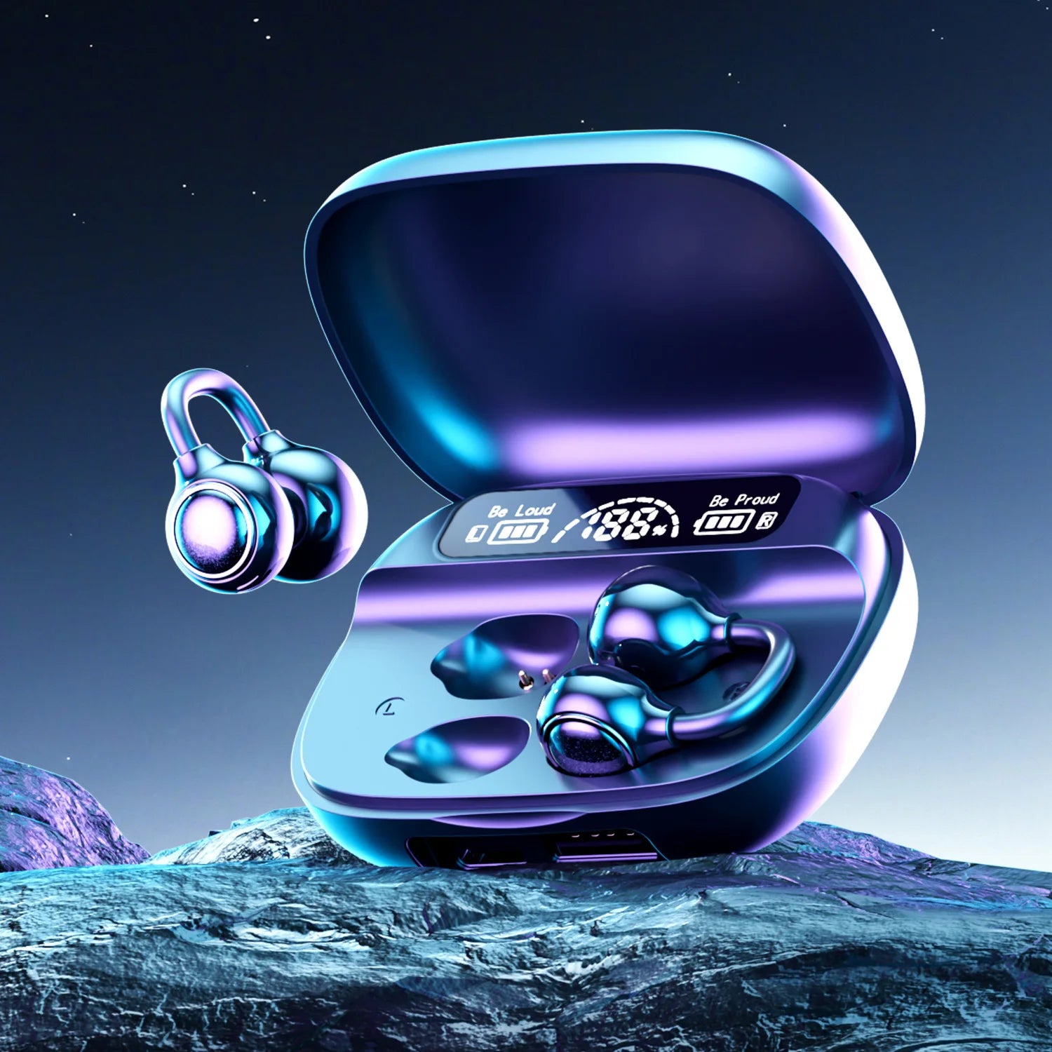 The new Bluetooth earbuds are clip-on, open-type, non-in-ear design, with long battery life, digital display, and low latency