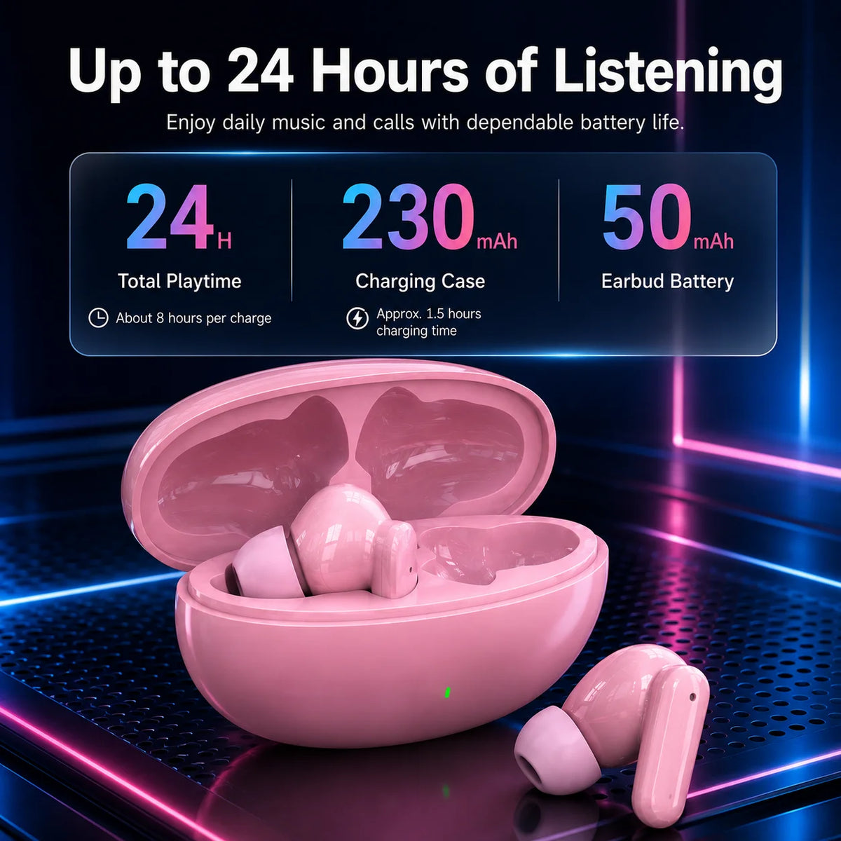 Wireless Earbuds Bluetooth 5.3 with Mic, 13mm Driver, Smart Touch, 24H Playtime, Compatible with Phones Tablets Laptops Headset