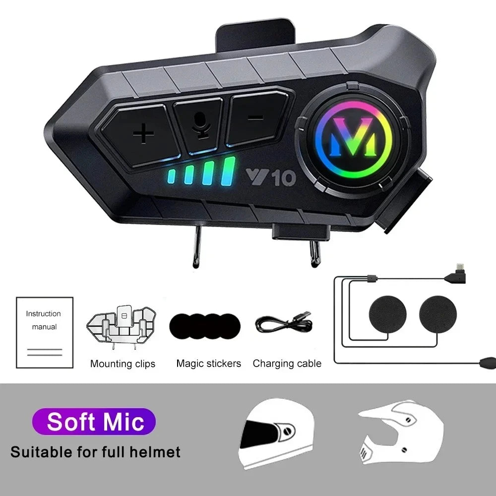 Y10 Motorcycle Bluetooth 5.3 Helmet Headset Wireless Hands-free Call with Noise Reduction Waterproof Music Player Speaker