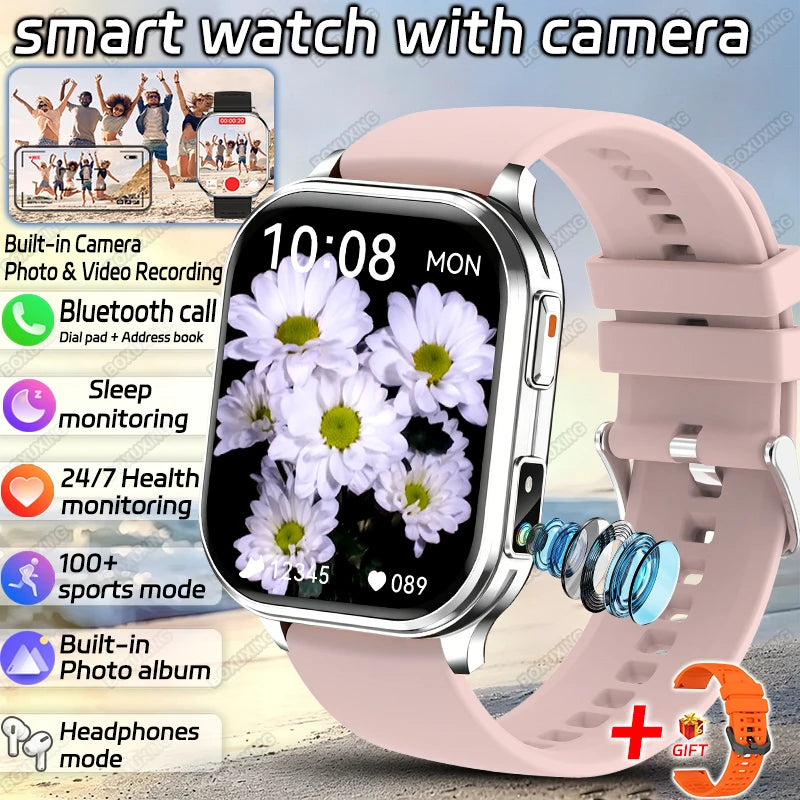 New Camera Smart Watch Photos Record Video Built-in Photo Album Headphone Mode Health Sport IP68 Waterproof Smartwatch Men Women